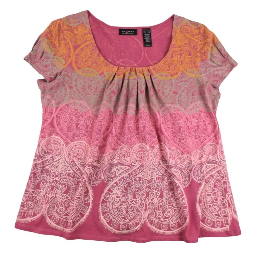 Womans Colorful Cotton Top Scoop Neckline Orange Pink Cap Sleeve Size XL   JH965